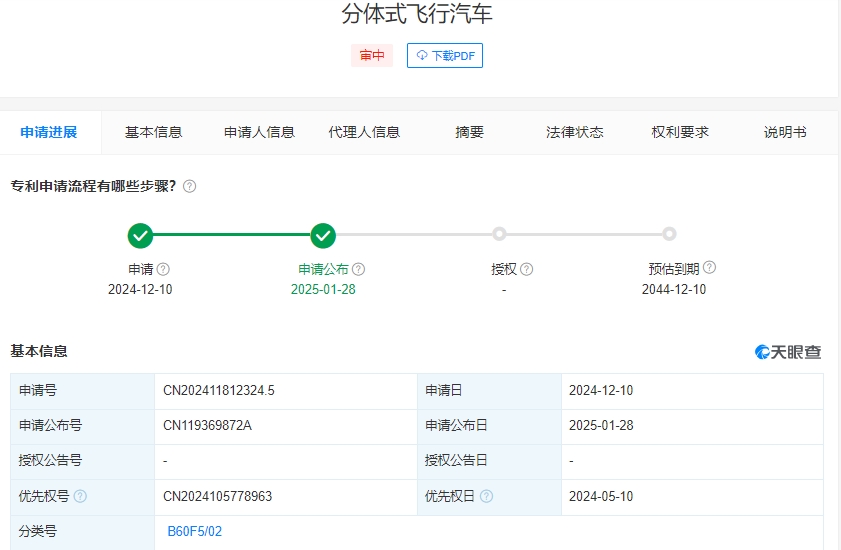 清華大學(xué)、奇瑞汽車股份有限公司申請(qǐng)的“分體式飛行汽車”專利公布(圖1)